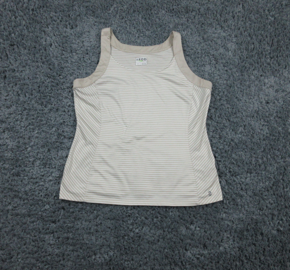 IZOD Golf Shirt Womens Large Beige White Striped Sleeveless Tank Top